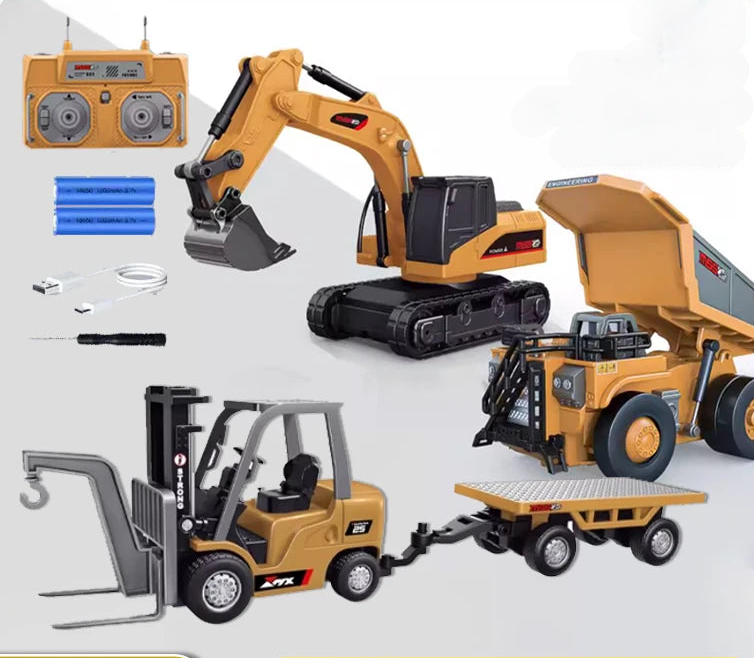 Kids' Excavex remote control excavator toy. RC construction vehicle for boys, educational miniature model.