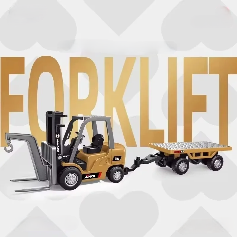 Complete Excavex remote control construction vehicle toy set. RC excavator, dump truck, forklift for kids' fun.