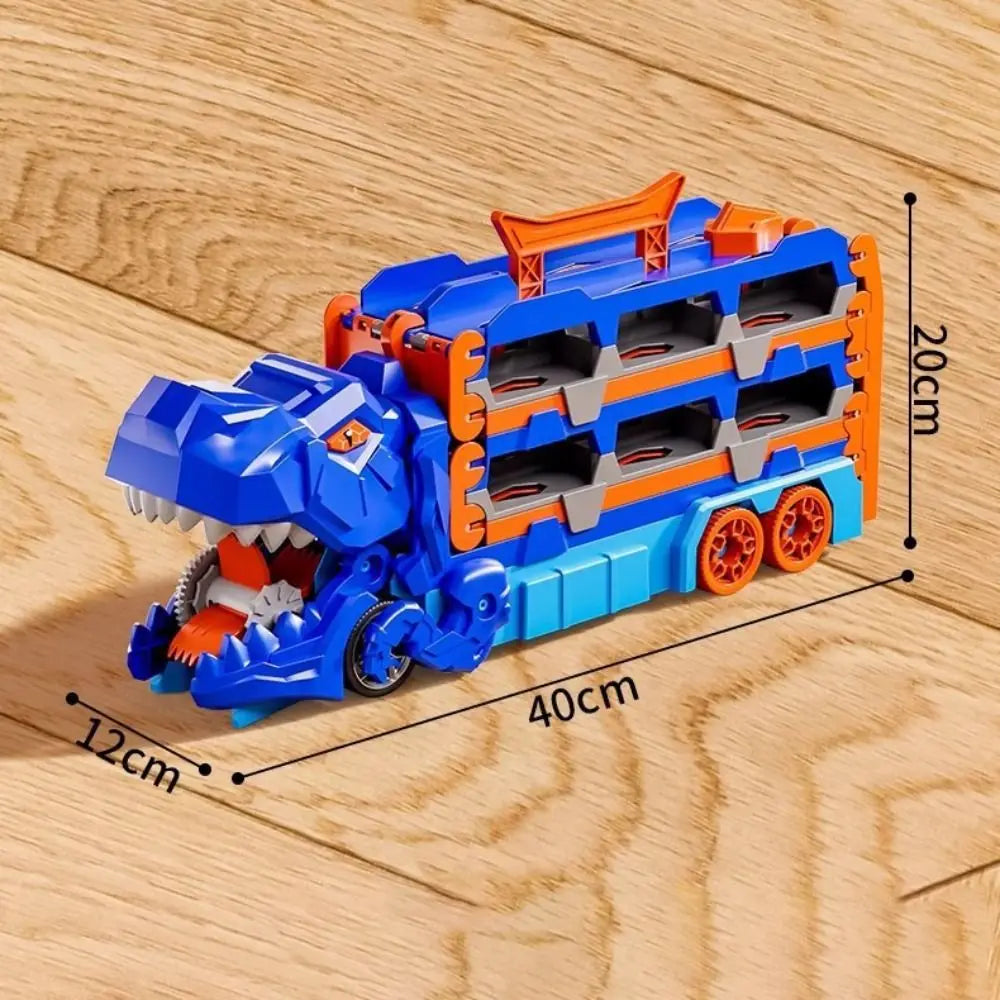 Children's foldable dinosaur truck launcher playset, featuring a cool dino design and car racing.