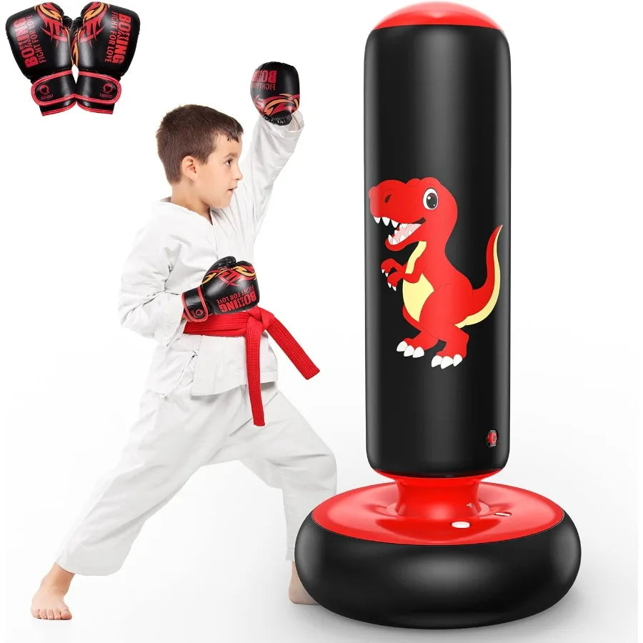 Kids' Freestanding Inflatable Dino Punching Bag for active indoor & outdoor play, skill building. Fun dinosaur toy.