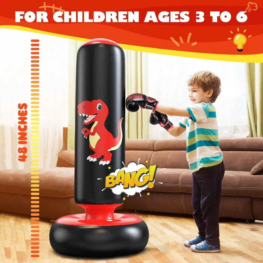 Durable kids' inflatable punching bag, a fun dino toy for active play, skill building & exercise. Perfect indoor/outdoor gift.