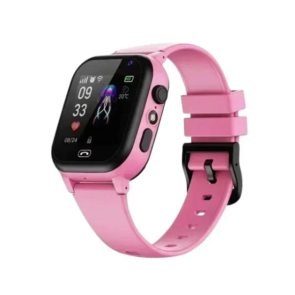 Child's smart watch with GPS tracker, two-way calling, and geofence alerts for enhanced safety in pink.