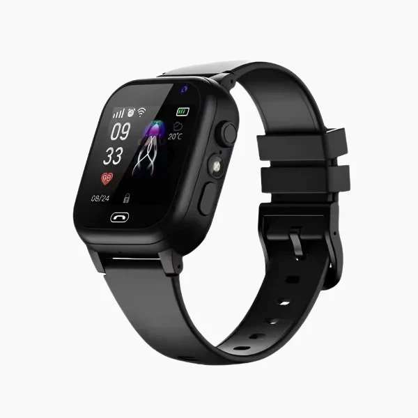 Durable kids' GPS smartwatch in black. Features real-time tracking, two-way calls for active child safety.