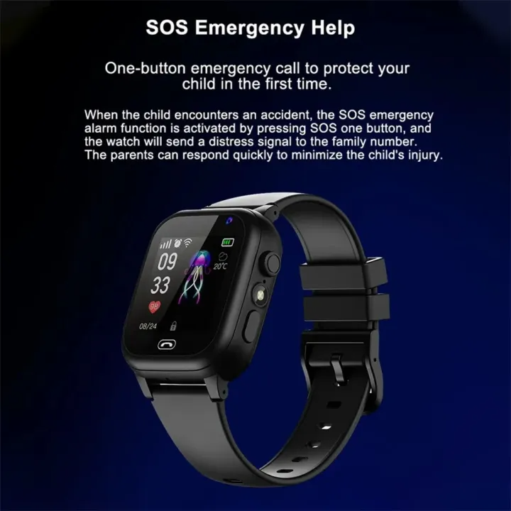 Blue kids' GPS smartwatch with child safety features, real-time tracking, two-way calls & geofence for parents.