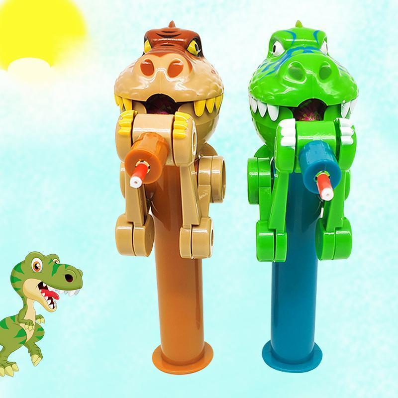 Green dinosaur lollipop holder toy, designed for kids to enjoy and store lollipops safely during play