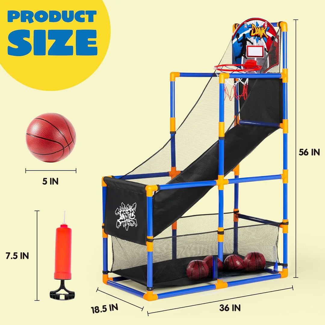 Easy-assemble kids' indoor outdoor basketball arcade game; hours of active fun for children.