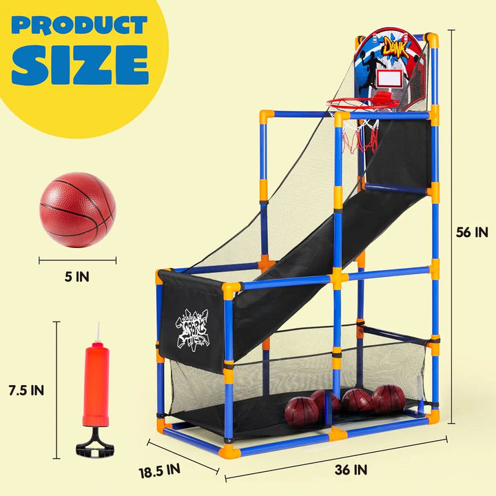 Easy-assemble kids' indoor outdoor basketball arcade game; hours of active fun for children.