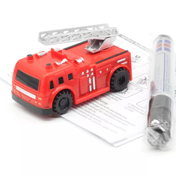Close-up of the sensor underneath an inductive toy car, detecting the line