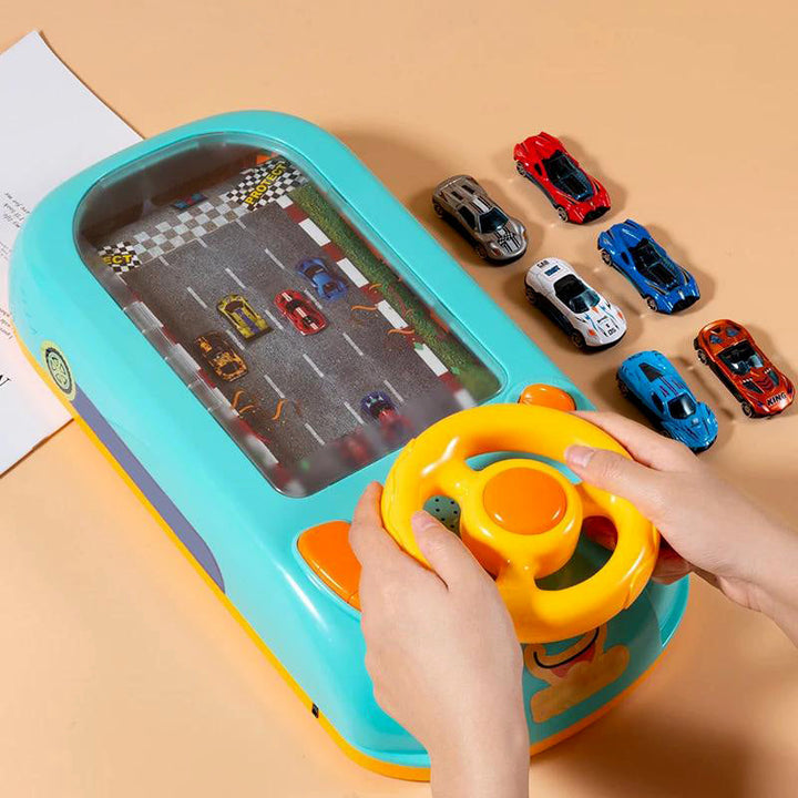 Toddler & kids' electronic steering wheel toy. Interactive racing adventure game with lights, sounds, and educational features.
