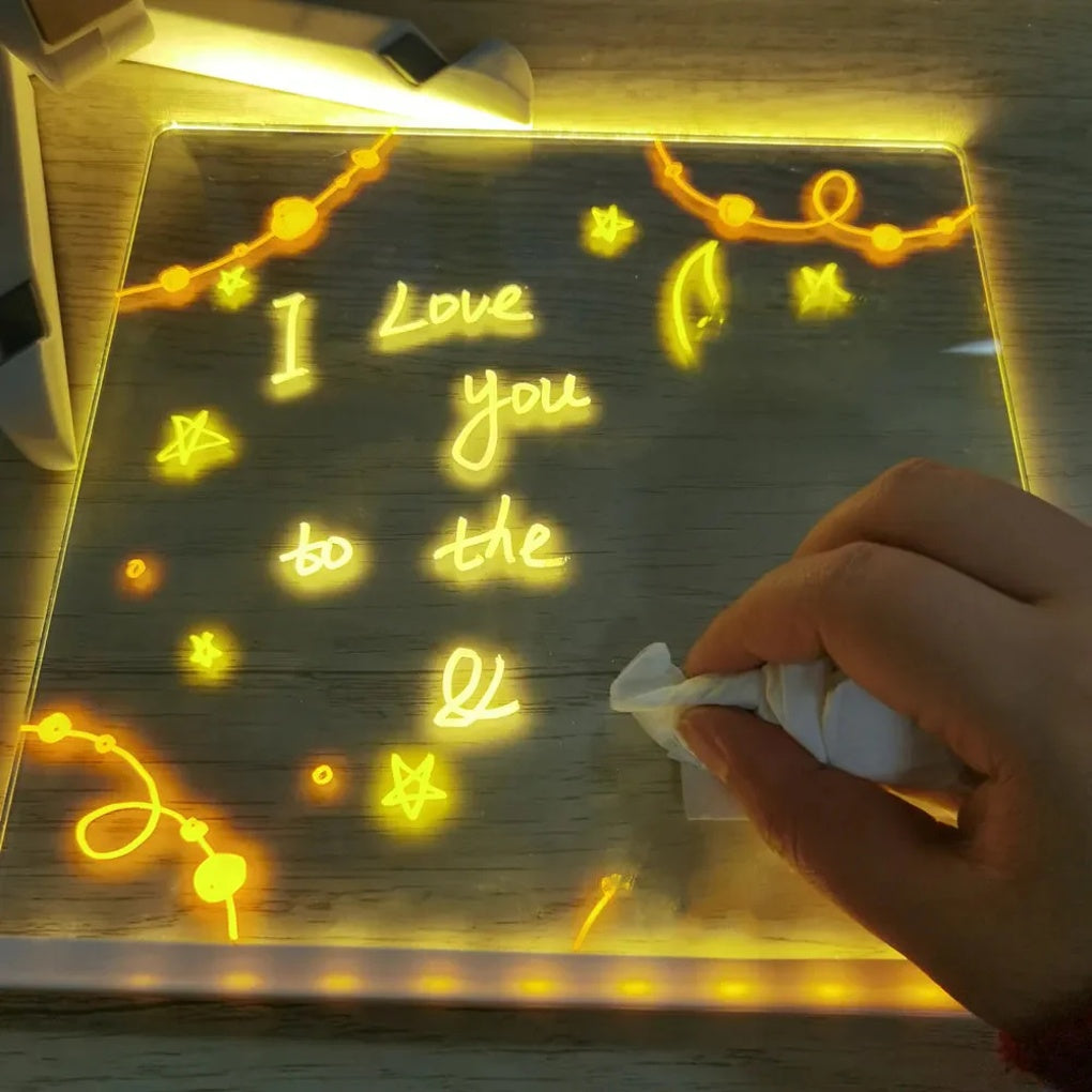 Children's light-up drawing board for creative expression. Portable LED scribble pad, ideal art supplies gift for kids.