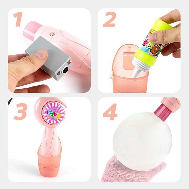 Colorful LED lights illuminate bubbles & fog from this Magical Wandora Bubble Blaster. Enhances kids' outdoor playtime.