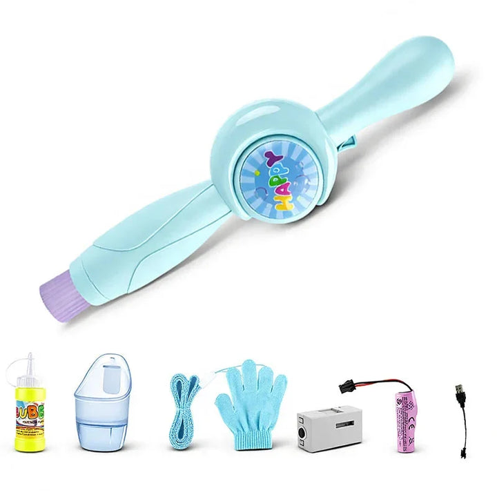 Close-up of the Kids' Wandora LED Bubble Fog Blaster toy. Showcases its unique design for bubble & fog creation & fun.