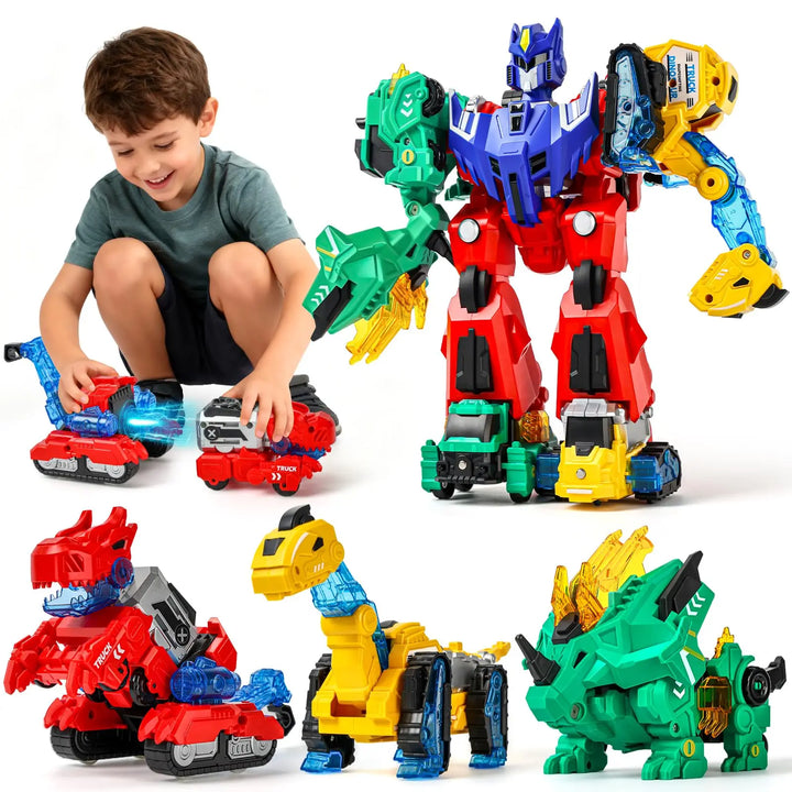 Kids' magnetic Rexvator transforming toy: a fierce dinosaur robot that converts into a powerful construction vehicle.