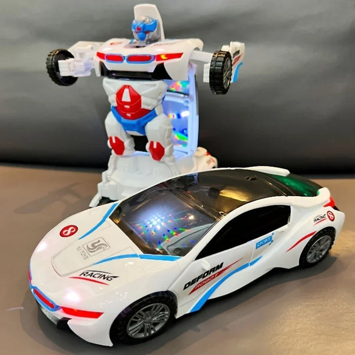 Kids' MorphiDrive transforming robot car toy with bright lights, fun music, and obstacle avoidance features.