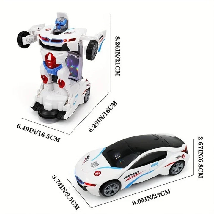 Toddler-friendly MorphiDrive transforming robot car with lights & music, an educational and interactive toy.