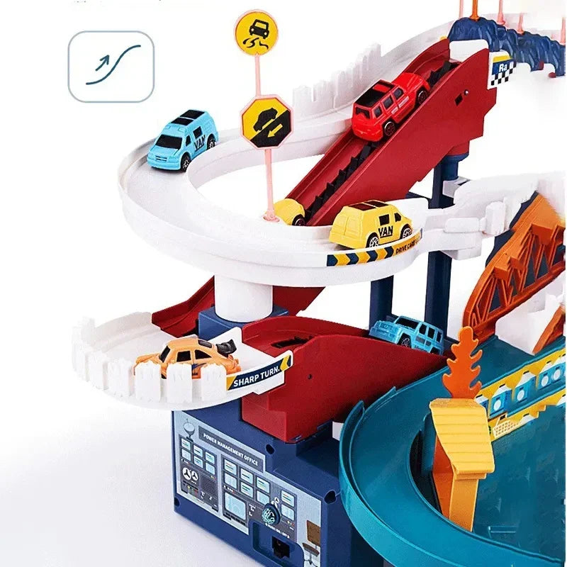 Vibrant dinosaur multi-level race track toy; spiral design offers engaging play for young kids & die-cast cars.