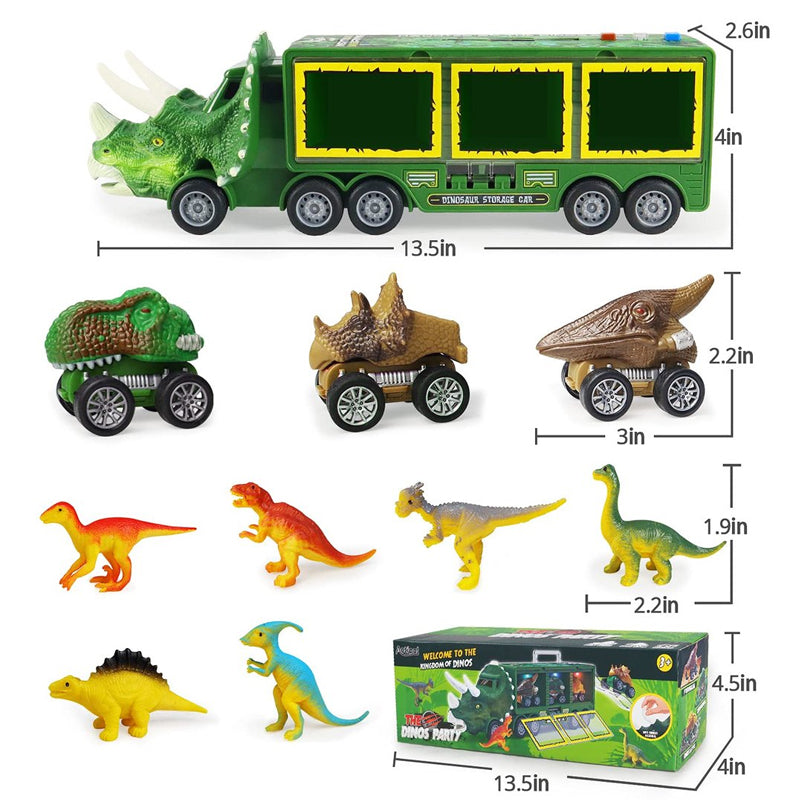 Durable plastic dinosaur truck toy for kids, with a large Tyrannosaurus Rex figure