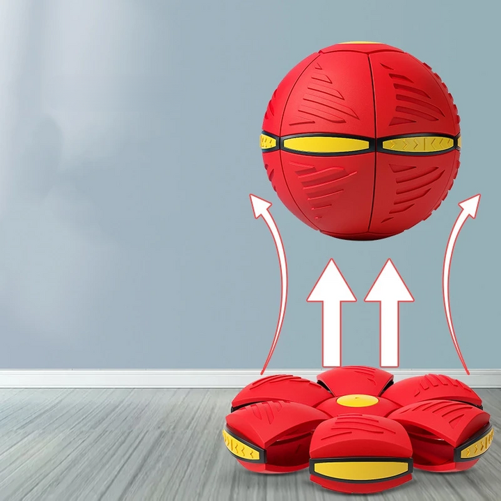 Kids' flexible Orbexa flying disc toy, transforming into a ball, glowing brightly for evening outdoor play.