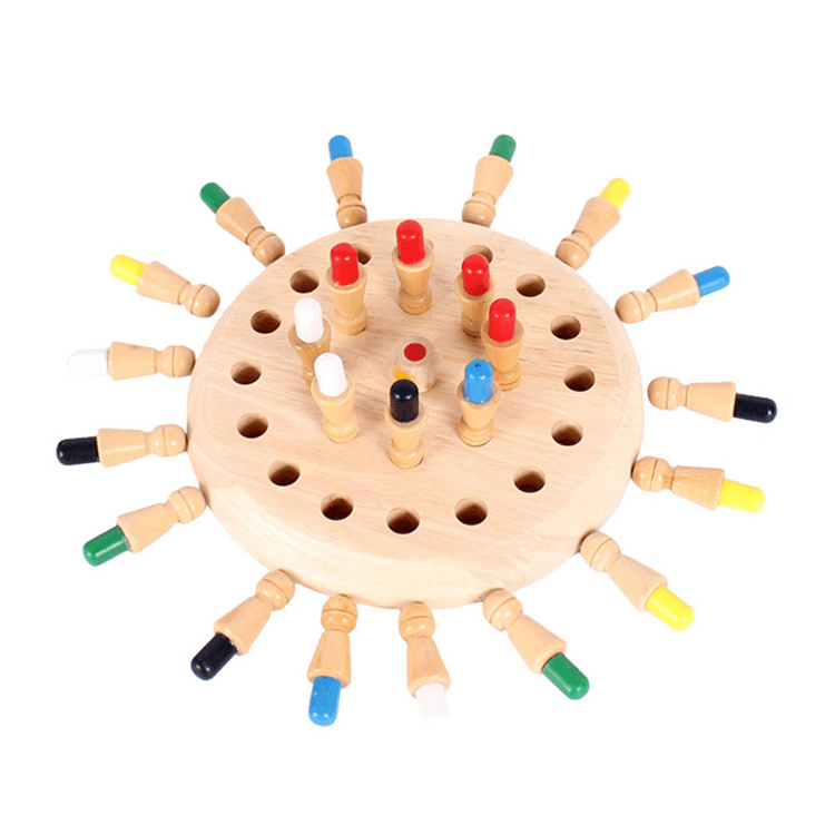 Wooden Memory Chess Game set showing the board and pegs, a brain training toy for kids