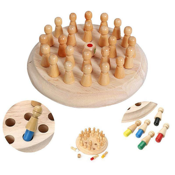 Detail shot of a child's hand picking a peg in the Wooden Memory Chess Game, cognitive puzzle for kids