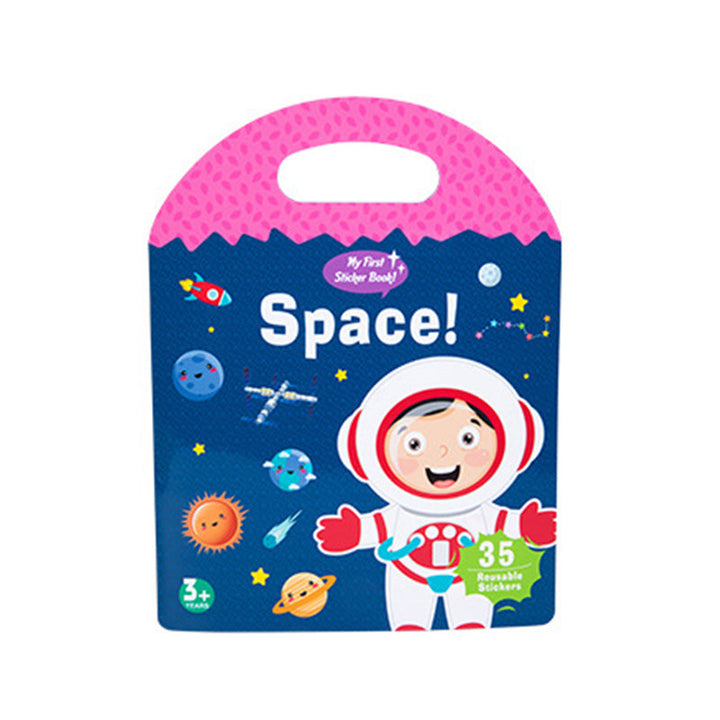 Kids' quiet book with a durable cover, showing a playful design and 'jelly sticker fun' text