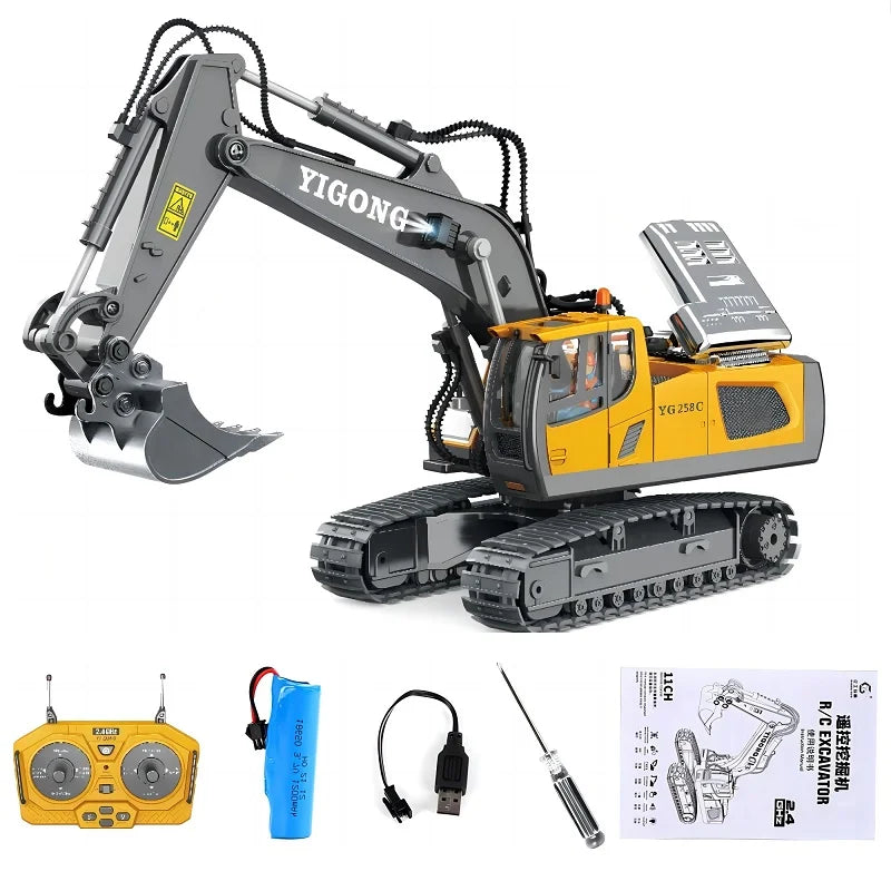 Kids' RC excavator toy with realistic digging action, perfect for young construction enthusiasts.