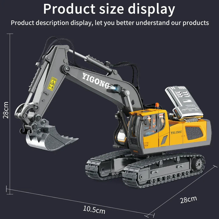 Remote control digger for kids, RumbleArm model, offering realistic digging for indoor & outdoor play.