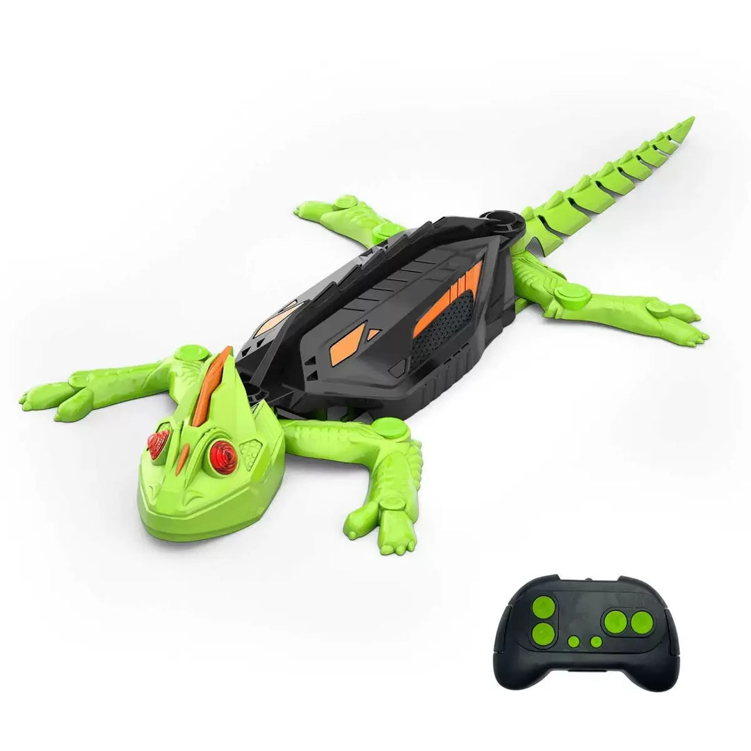 Kids' RC Geckotron toy climbing a wall, demonstrating gravity-defying fun.