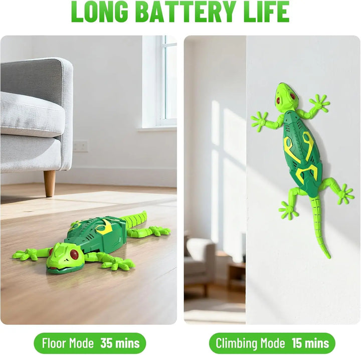 Interactive Geckotron wall crawler toy, remote controlled for gravity-defying indoor fun for kids.