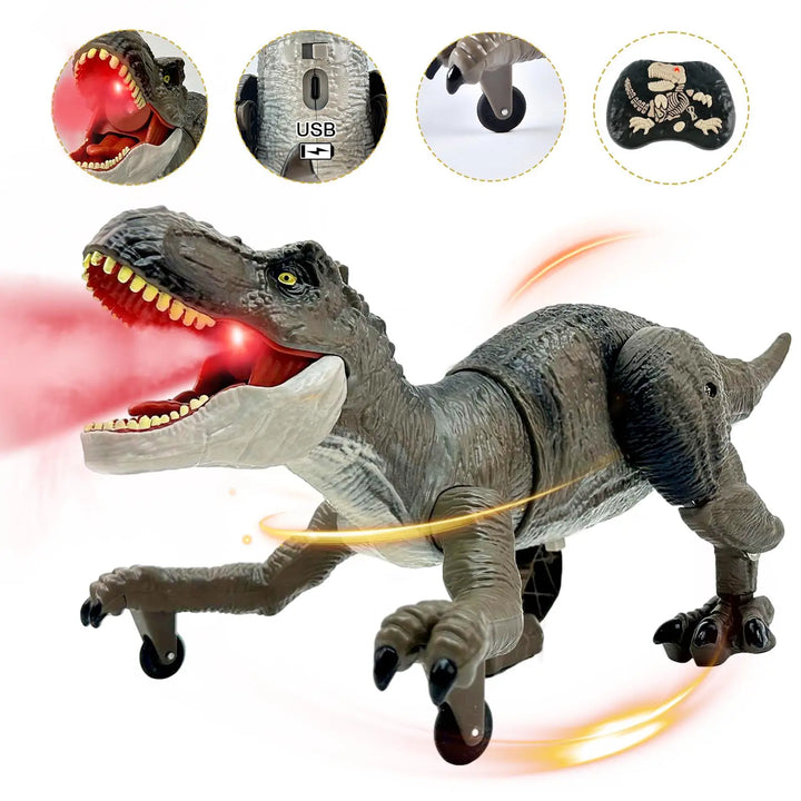 Kids' remote control Thundasaur dinosaur toy, roaring & spraying water for interactive play. Great educational gift.