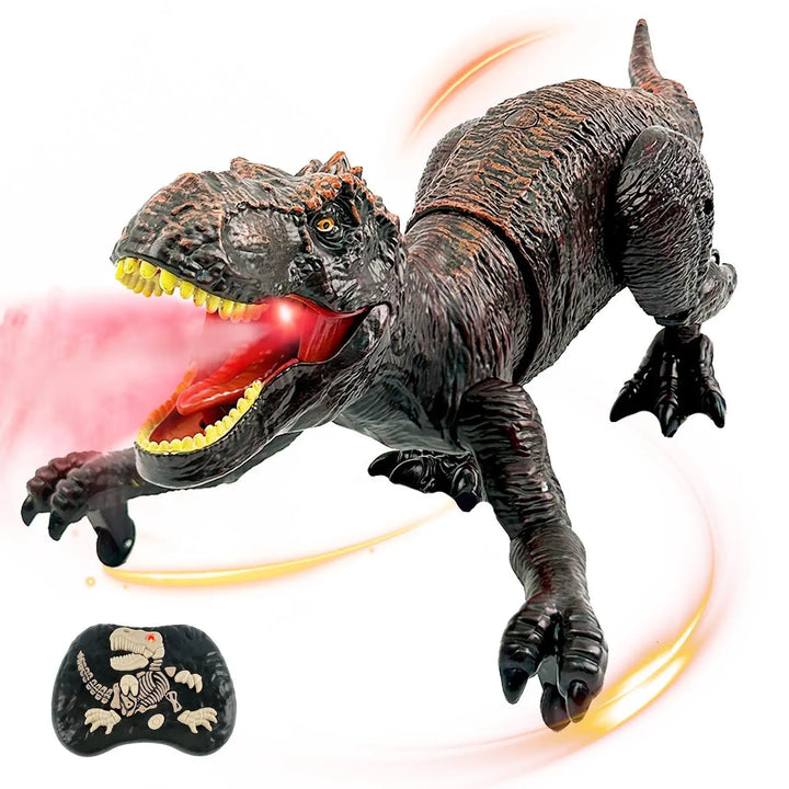 Gift a remote control Thundasaur dinosaur toy for kids. Roaring sounds & water spray excite young adventurers.