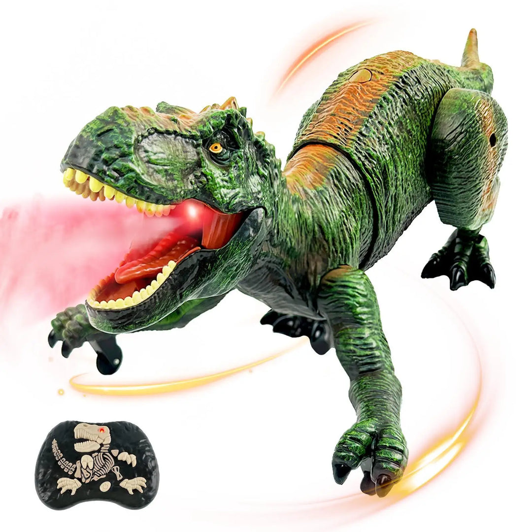 Dynamic remote control dinosaur toy, Thundasaur, roaring fiercely and spraying water. Perfect kids' action figure.