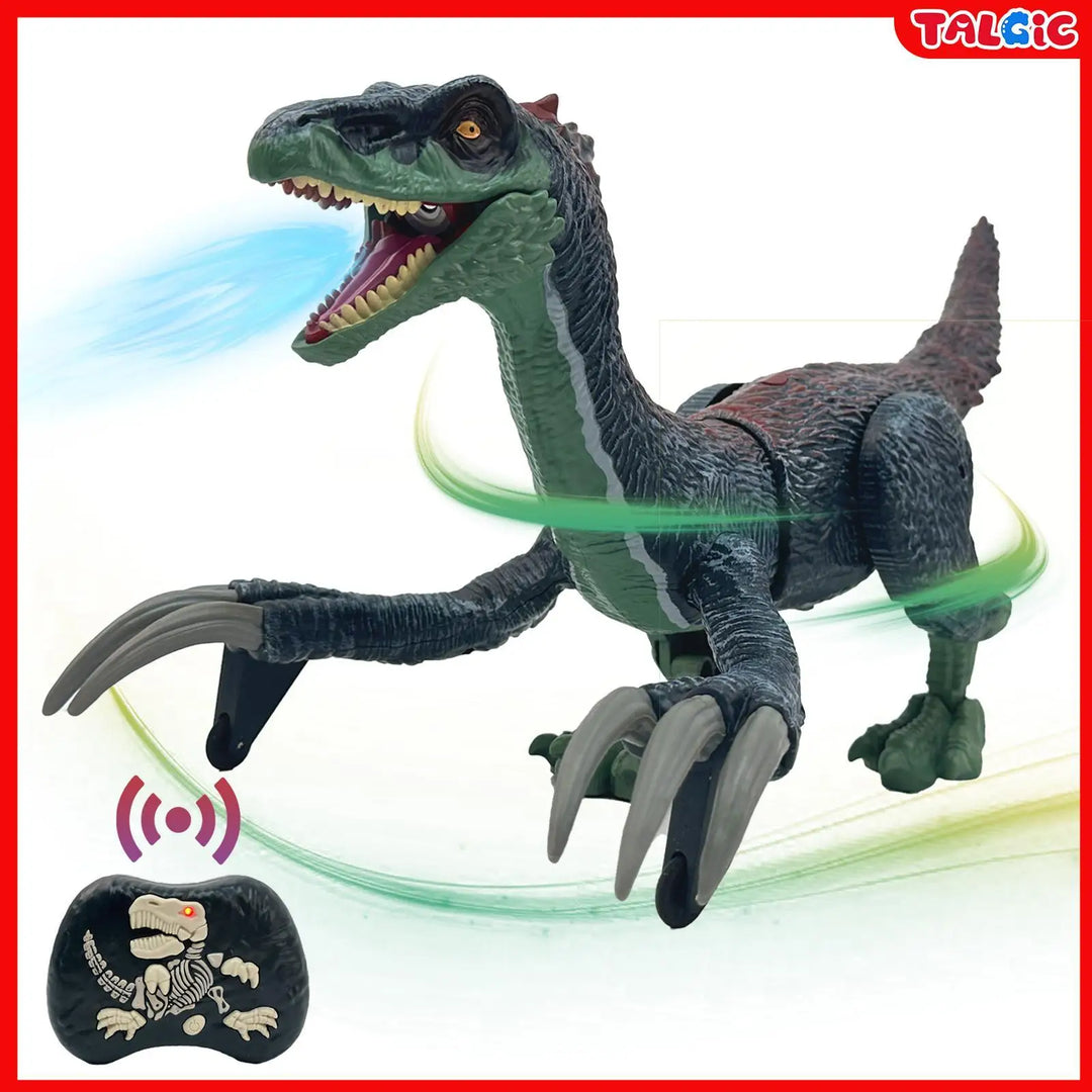 Kids' remote control dinosaur toy, the Thundasaur, charges with roaring sound & water spray. Exciting prehistoric fun.