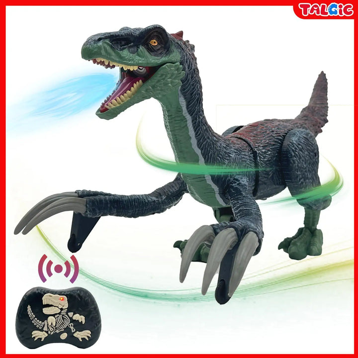 Kids' remote control dinosaur toy, the Thundasaur, charges with roaring sound & water spray. Exciting prehistoric fun.