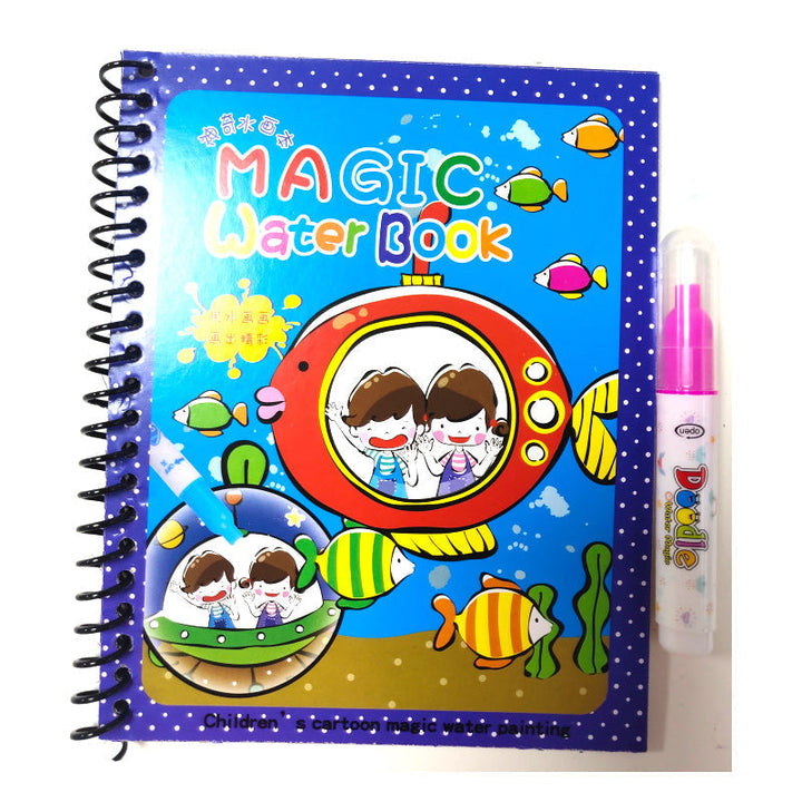 Open Magic Water Coloring Book showing a vibrant forest scene after coloring, clear details