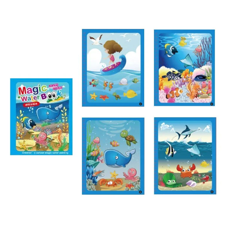 Magic Water Coloring Book with a space exploration theme, planets and stars appearing
