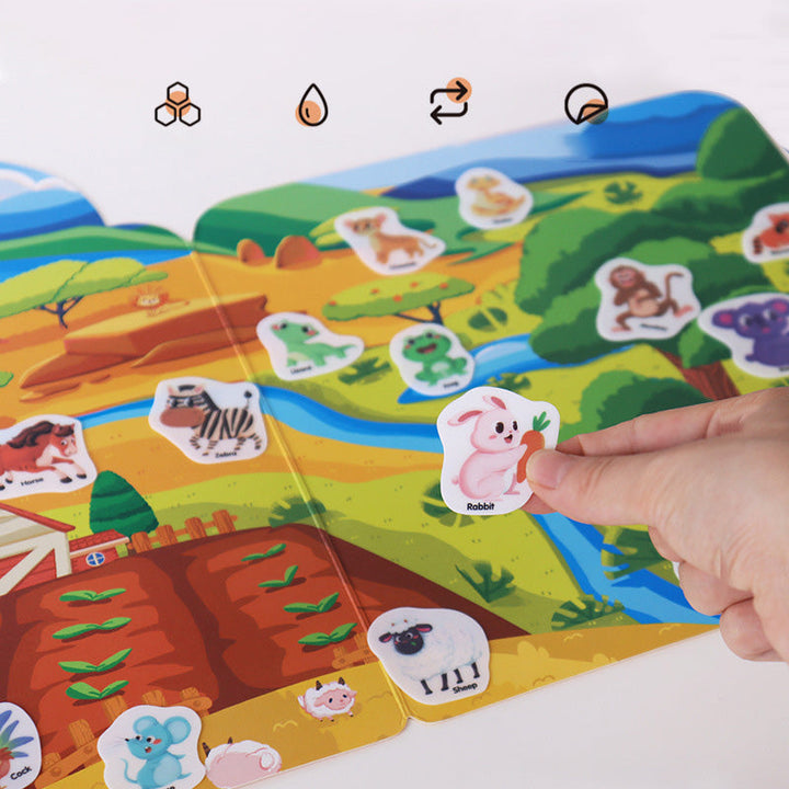 High-quality reusable sticker book, showcasing durable pages and thick, easy-to-peel stickers for young kids