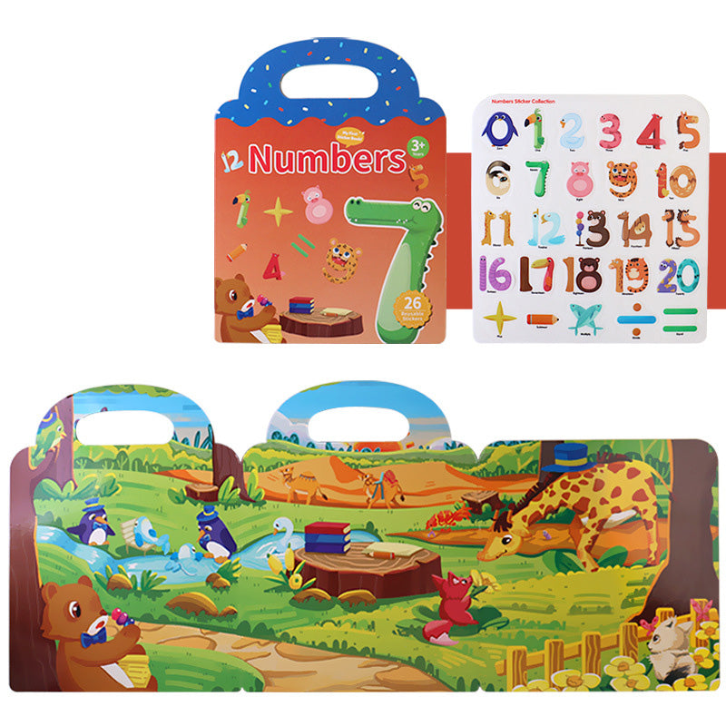 Sensory play sticker book for children, textured cover, and brightly colored reusable stickers, engaging learning