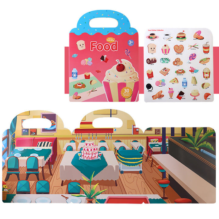 Reusable sticker book for toddlers, featuring a space adventure theme with alien and rocket stickers, screen-free fun