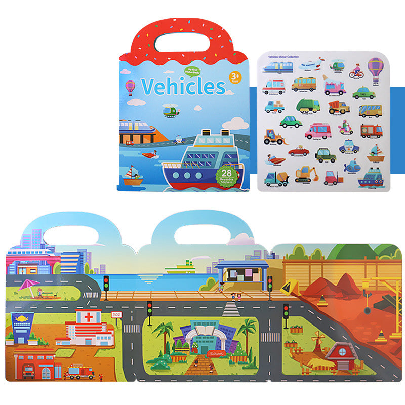 Gift-ready reusable sticker activity book for kids, in colorful packaging, promoting screen-free educational fun