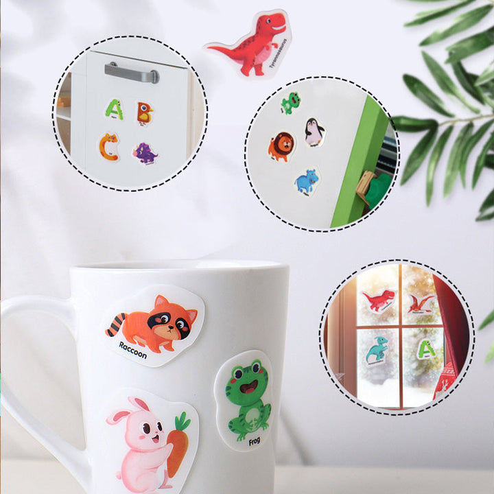Toddler screen-free fun: child's hands placing a reusable sticker in an activity book, promoting fine motor skills
