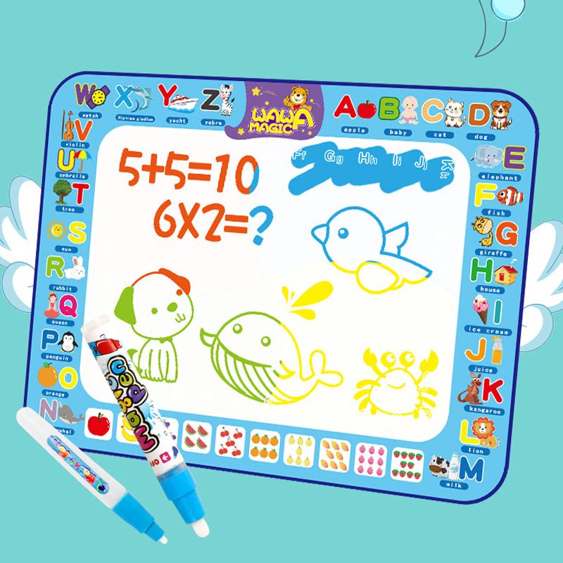 Close-up of a child drawing on a Water Doodle Mat with a water pen, promoting creative play
