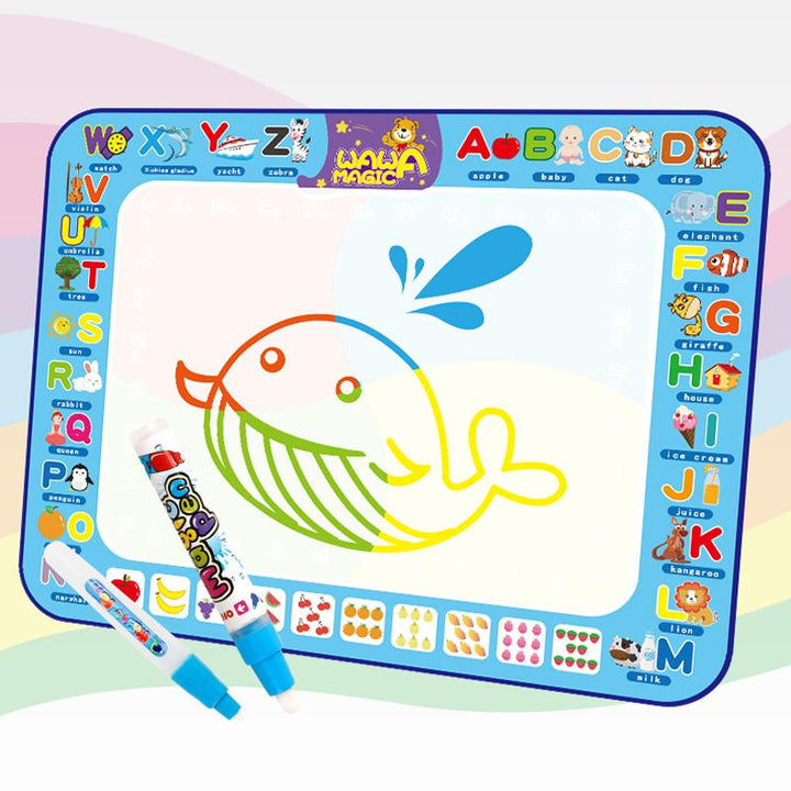 Children aged 3-6 playing together on a large Reusable Water Drawing Mat, educational art toy