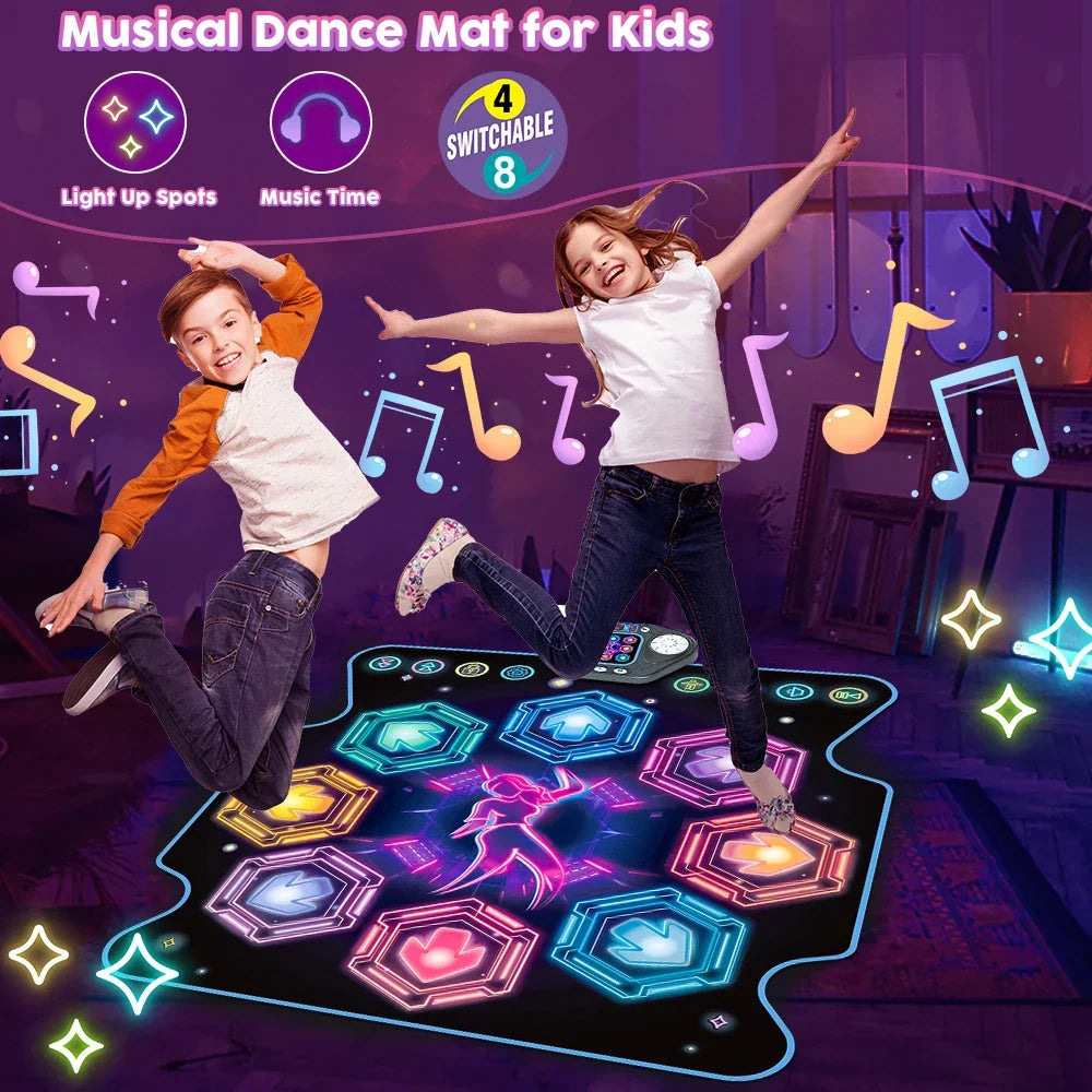 Bright LED dance mat for kids, an interactive toy for active play, musical games, and rhythm learning.