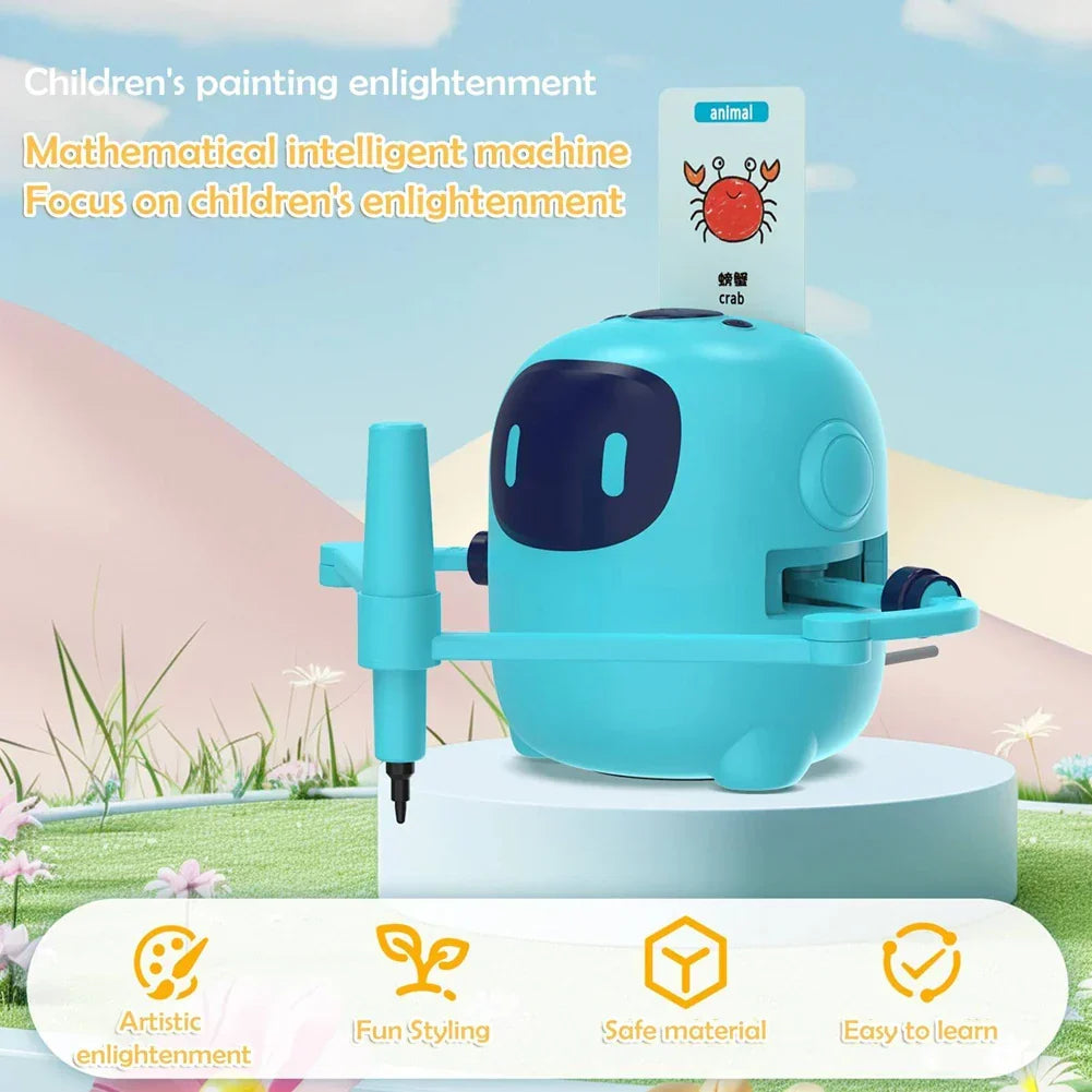 Doodlebotix Smart Tabletop Robot, a portable drawing toy for kids to learn and create art easily.