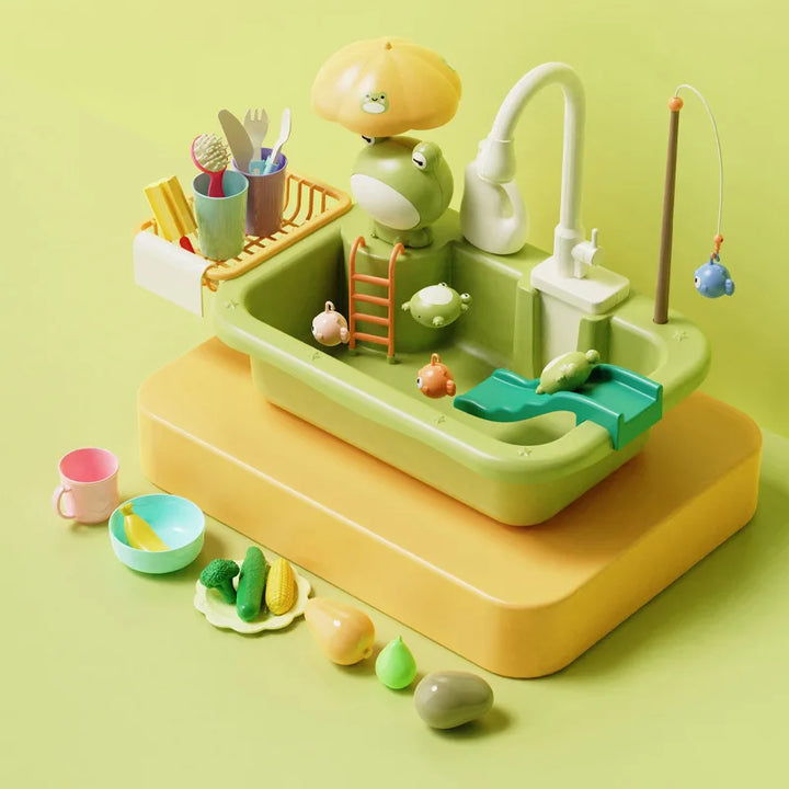 Toddler kitchen playset, pretend dishwasher toy for kids, encouraging creative water play & skill development.