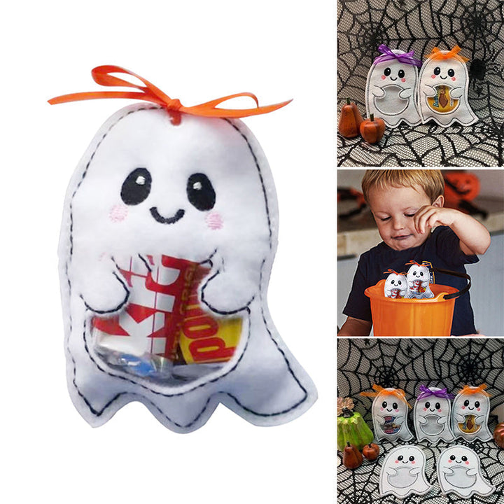 Kids' spooky Halloween treat bags with ghost and pumpkin designs in a party favor setting