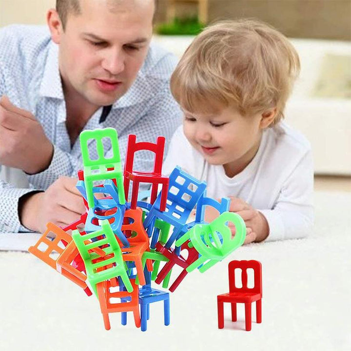 Kids' Stacking Chairs Balancing Game with colorful plastic chairs on a white background