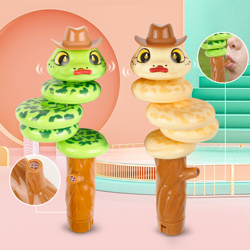 Collection of colorful swinging snake whistle toys, perfect as party favors for kids' birthdays