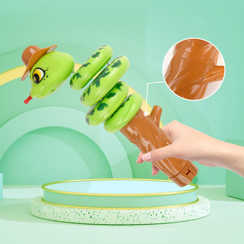 Detail of the whistle end of a kids' snake toy, designed for easy blowing & sound production
